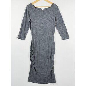 James Perse Ruched Midi Dress Women 4 XL Gray Slub Cotton 3/4 Sleeve Minimalist
